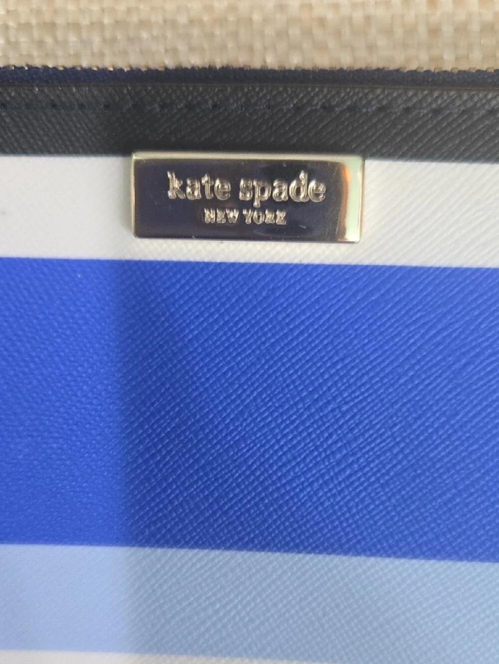 NWOT kate spade Blue, Light Blue, White, Pink Striped Card Pouch with Keyring